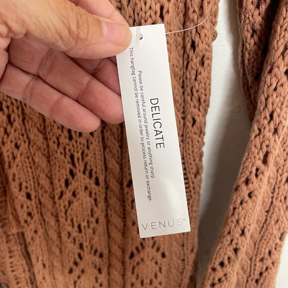 Venus Crochet Cardigan Womens 2X Brown Front Tie Tassel Cotton Longline Festival - Picture 6 of 10